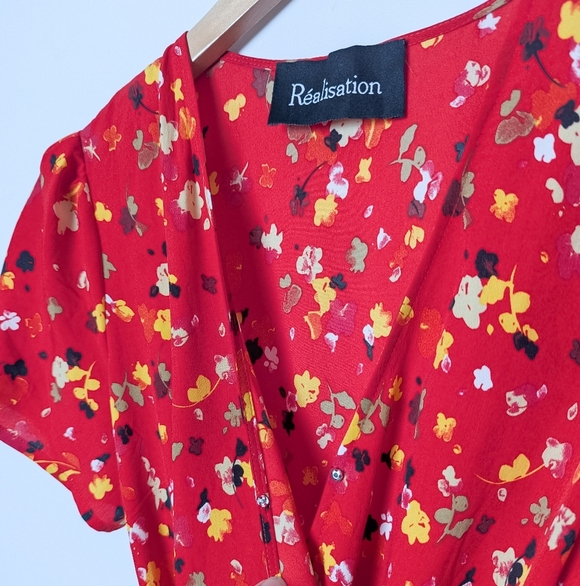 REALISATION PAR The Teale Dress In Rouge Fleur Red Floral L Large - Picture 15 of 16